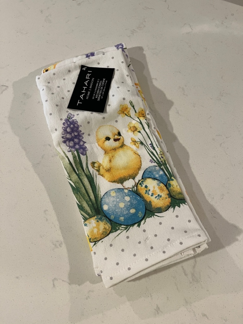 Tahari Yellow Chick & Blue Egg Cotton Tea Towel